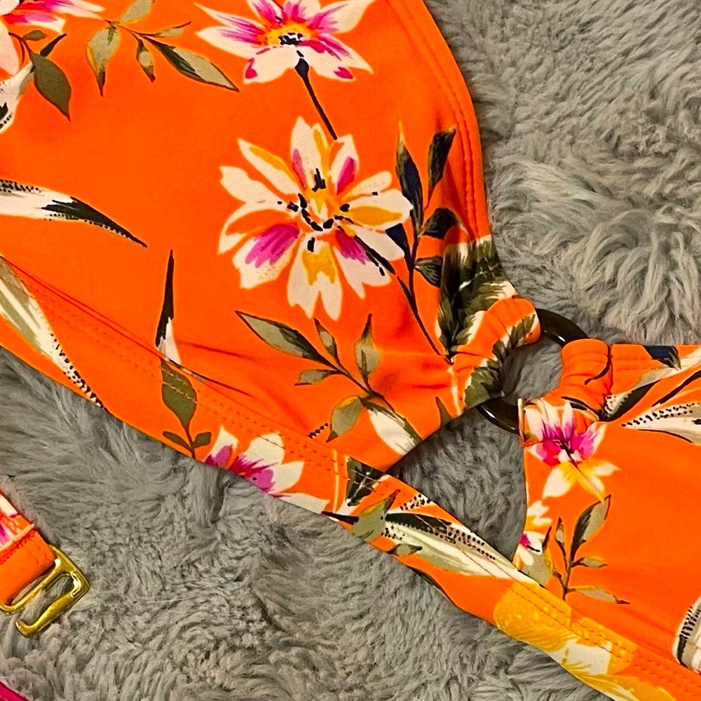 Bikini top bright floral tropical orange size large super cute NWOT